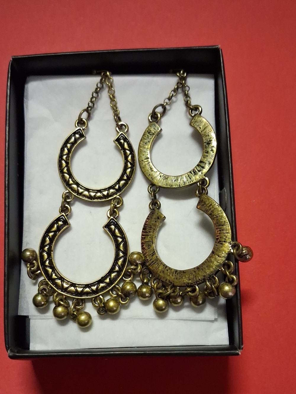 Boho Double Hoop Dangle Earrings in Antiqued Gold